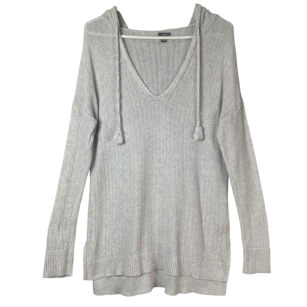 Aerie Grey Heather Hoodie Sweater M Pullover V-Neck Long Sleeve Tassel Detail